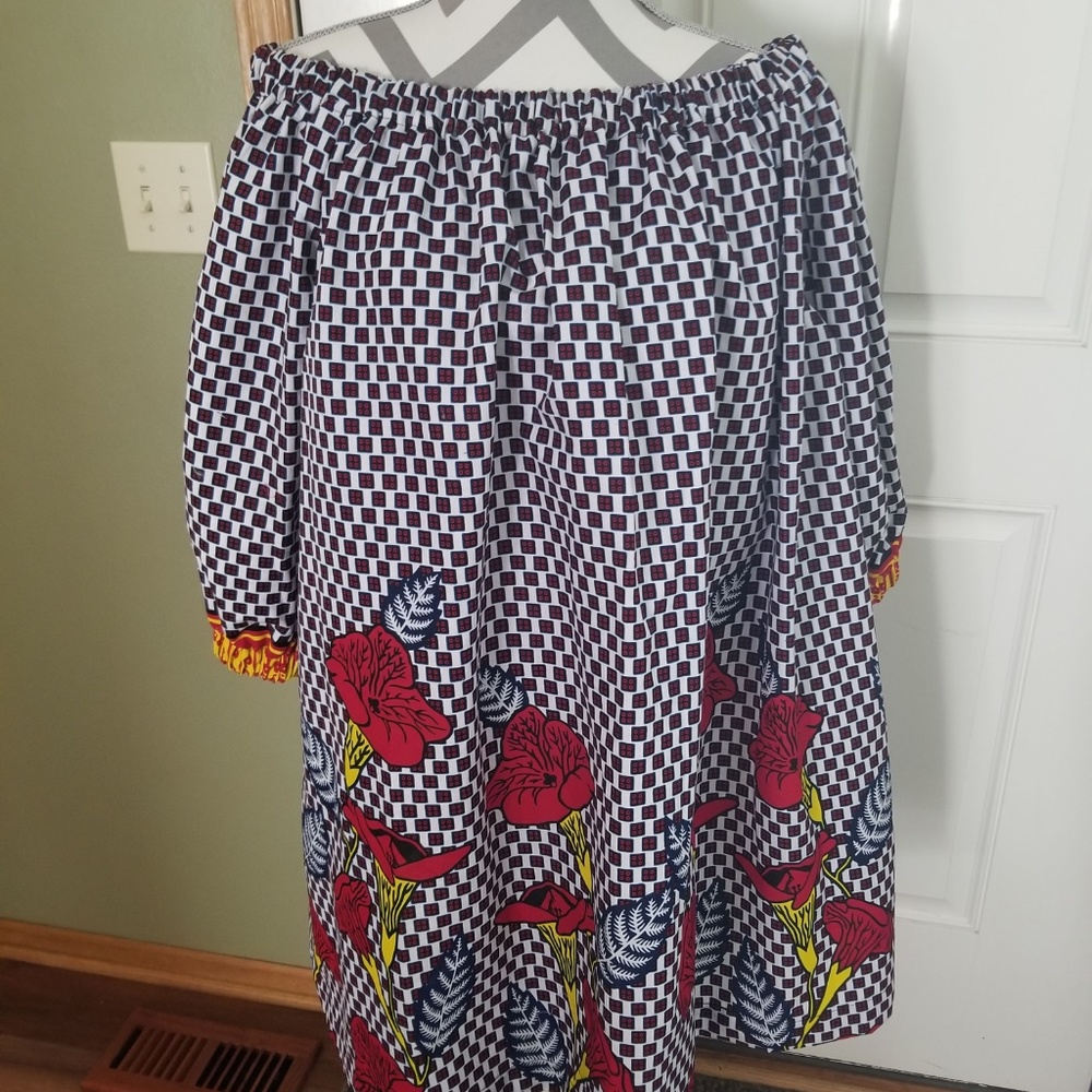 African Ankara floral  Mini Off Shoulder Dress